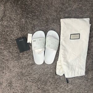 Gucci White Slide Sandals